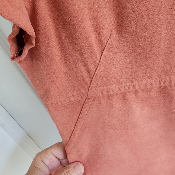VINTAGE COTTON Ginny ULTRA SUEDE Rust Coloured Short Sleeve Button Down Shirt XL - Picture 4 of 5